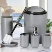 Set De Baño Plástico X6 Tacho Escobilla Dispenser