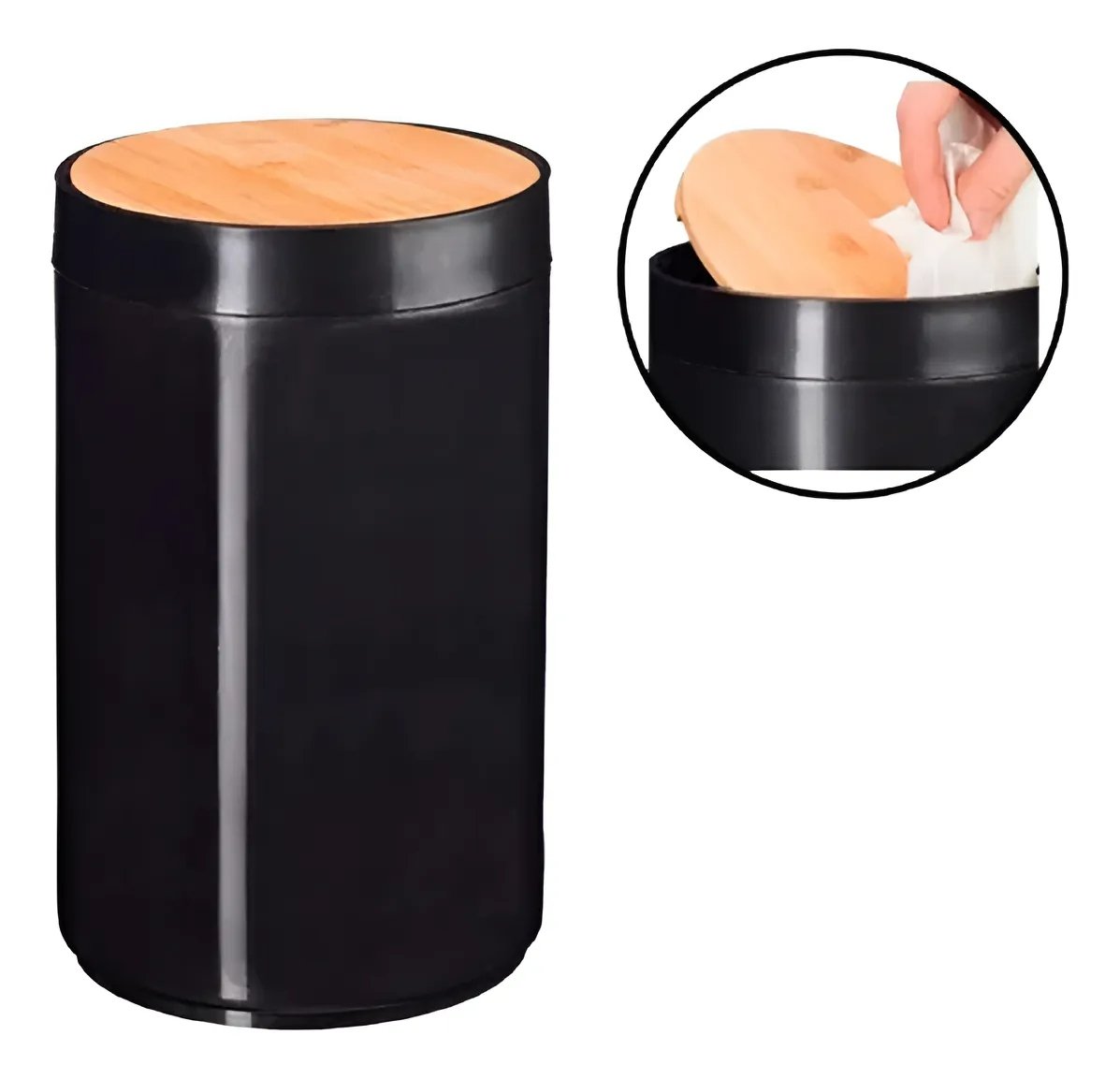 HOG0000472_1 Tacho Basura Cesto Residuo Bambú Baño Cocina Organizador 6lt - Imagen 1