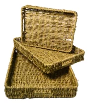 Bandejas Organizador X3 Mimbre Decoracion Rectangular Manija