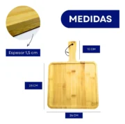 Tabla Con Mango Bamboo 23x24cm Picadas Cocina Tabla Madera - Imagen 4