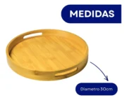 Bandeja Redonda Circular Bambu C/manija Organizadora Cocina - Imagen 4