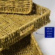 Bandejas Organizador X3 Mimbre Decoracion Rectangular Manija - Imagen 2