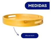 Bandeja Redonda Circular Bambu C/manija Organizadora Cocina - Imagen 2