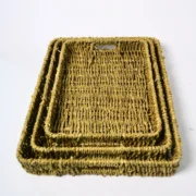 Bandejas Organizador X3 Mimbre Decoracion Rectangular Manija - Imagen 3