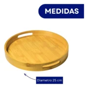 Bandeja Redonda Circular Bambu C/manija Organizadora Cocina 25cm - Imagen 2