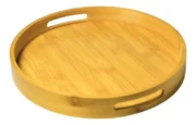 Bandeja Redonda Circular Bambu C/manija Organizadora Cocina 25cm